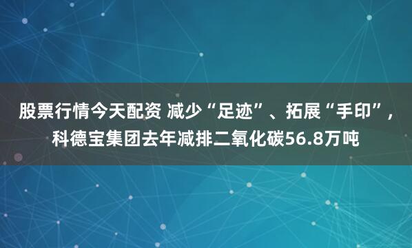 股票行情今天配资 减少“足迹”、拓展“手印”，科德宝集团去年减排二氧化碳56.8万吨